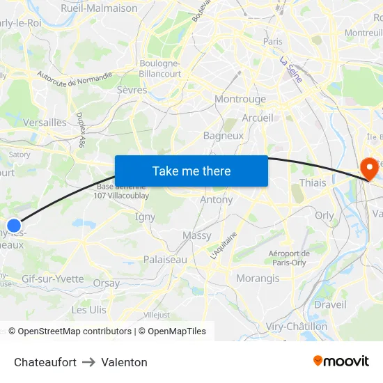 Chateaufort to Valenton map