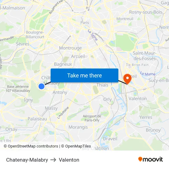 Chatenay-Malabry to Valenton map
