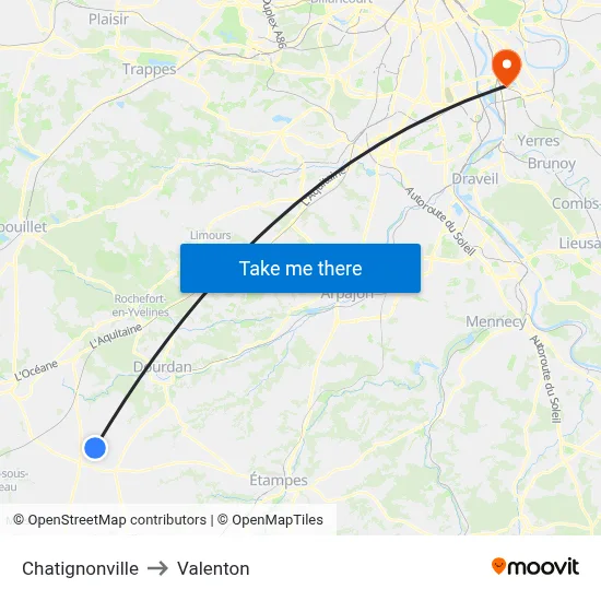 Chatignonville to Valenton map