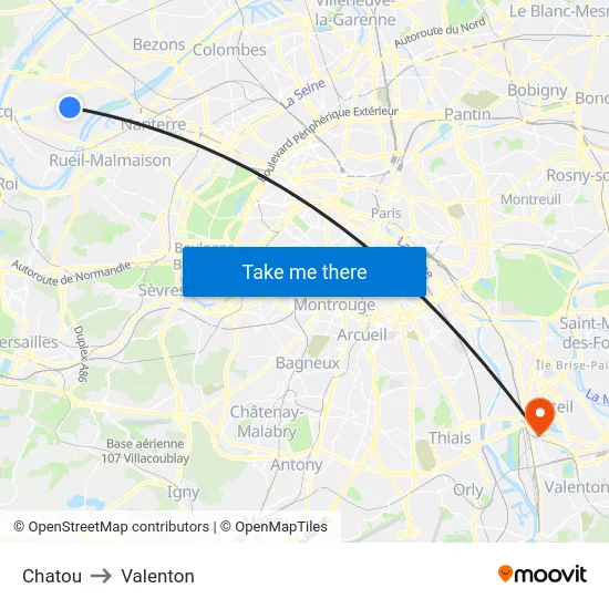 Chatou to Valenton map