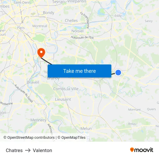 Chatres to Valenton map