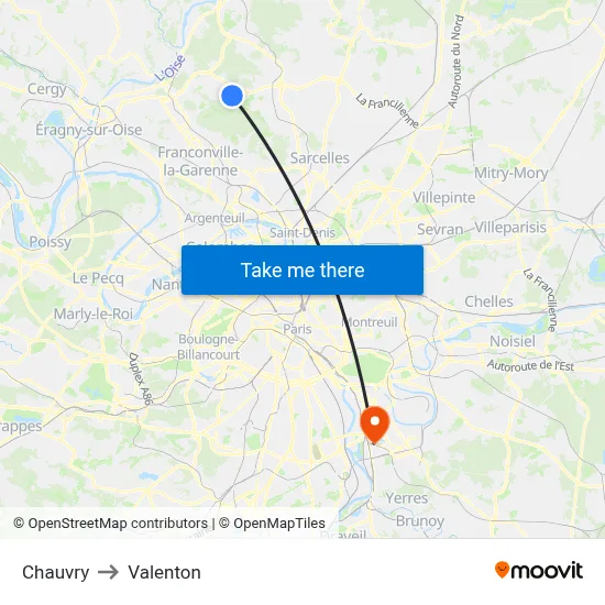 Chauvry to Valenton map