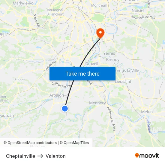 Cheptainville to Valenton map