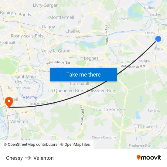 Chessy to Valenton map