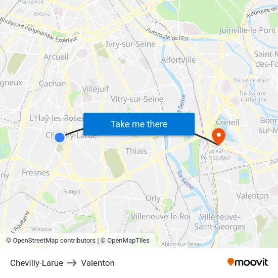 Chevilly-Larue to Valenton map