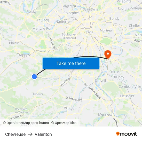 Chevreuse to Valenton map