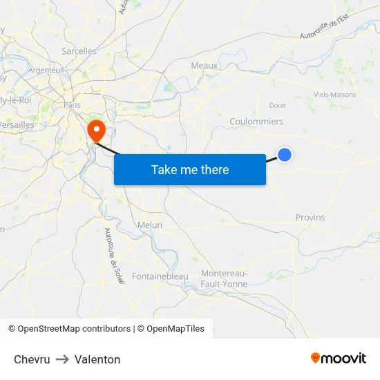 Chevru to Valenton map