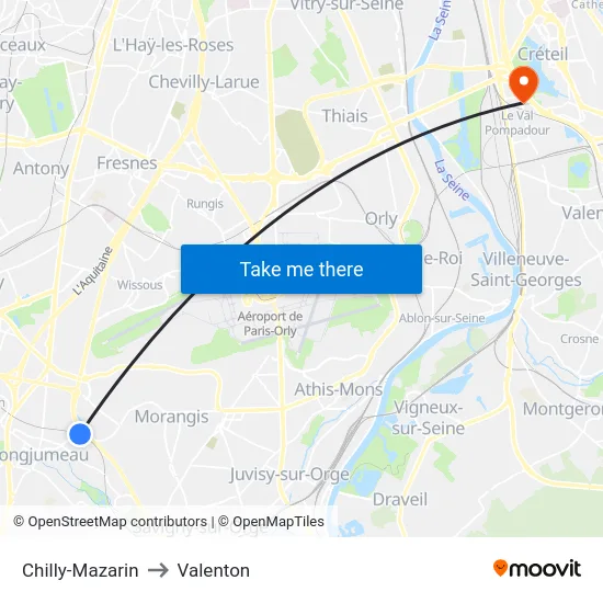 Chilly-Mazarin to Valenton map