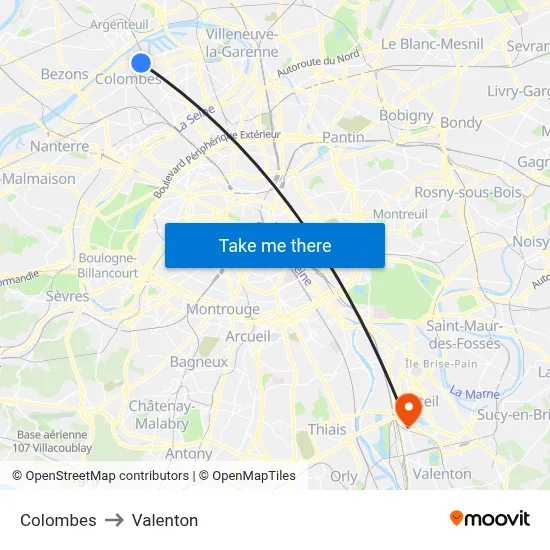 Colombes to Valenton map