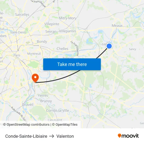 Conde-Sainte-Libiaire to Valenton map