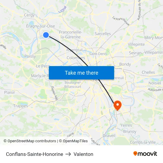 Conflans-Sainte-Honorine to Valenton map
