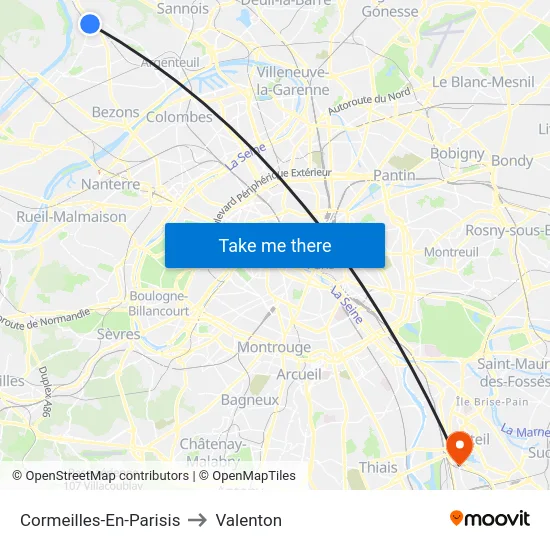 Cormeilles-En-Parisis to Valenton map