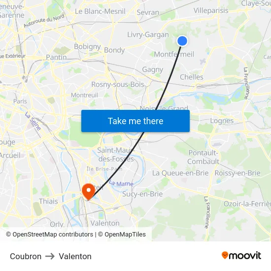 Coubron to Valenton map