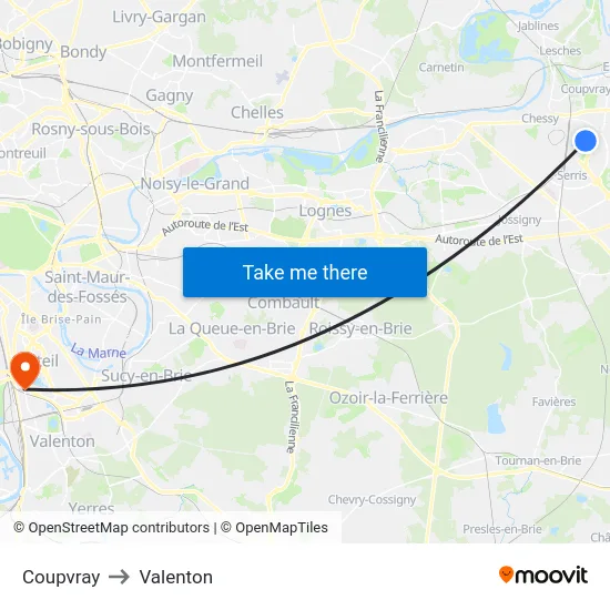 Coupvray to Valenton map