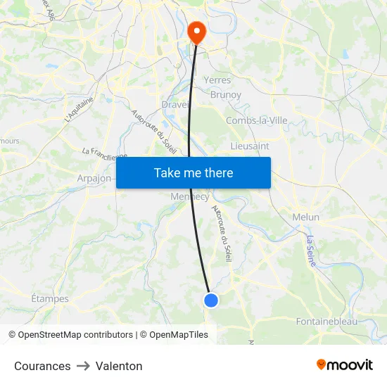 Courances to Valenton map