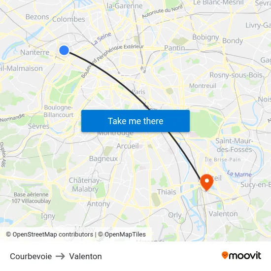 Courbevoie to Valenton map