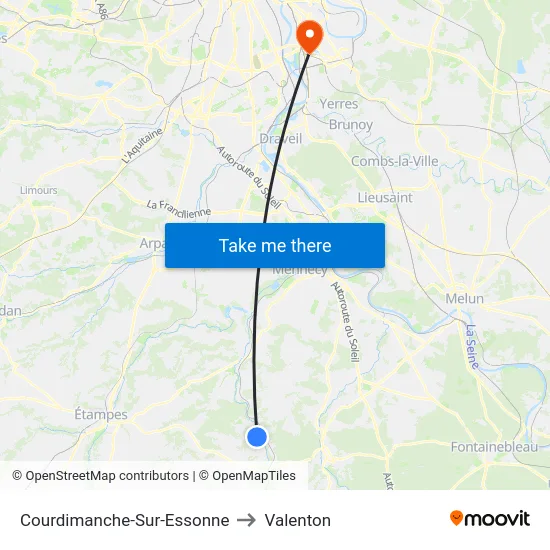 Courdimanche-Sur-Essonne to Valenton map