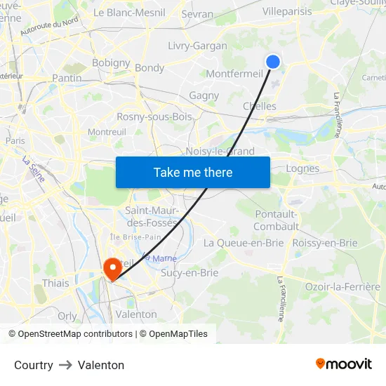 Courtry to Valenton map