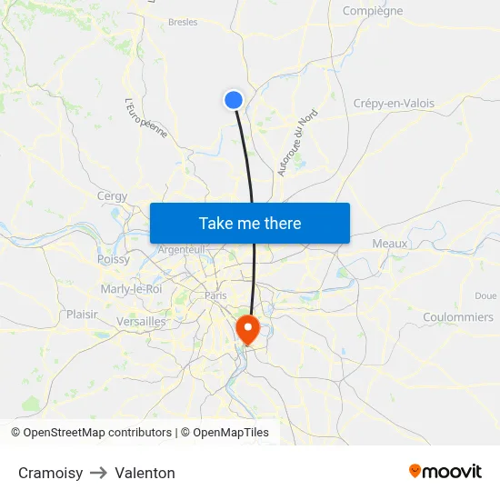 Cramoisy to Valenton map