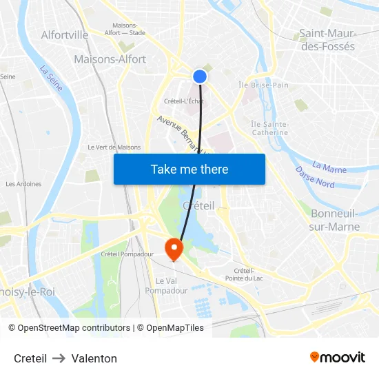 Creteil to Valenton map