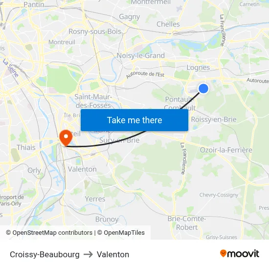 Croissy-Beaubourg to Valenton map