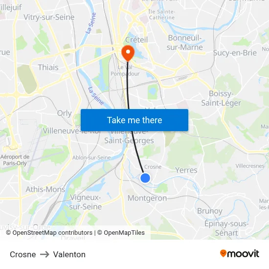 Crosne to Valenton map