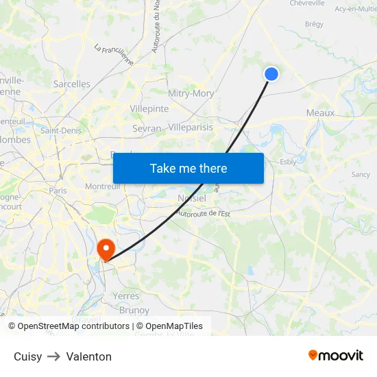 Cuisy to Valenton map