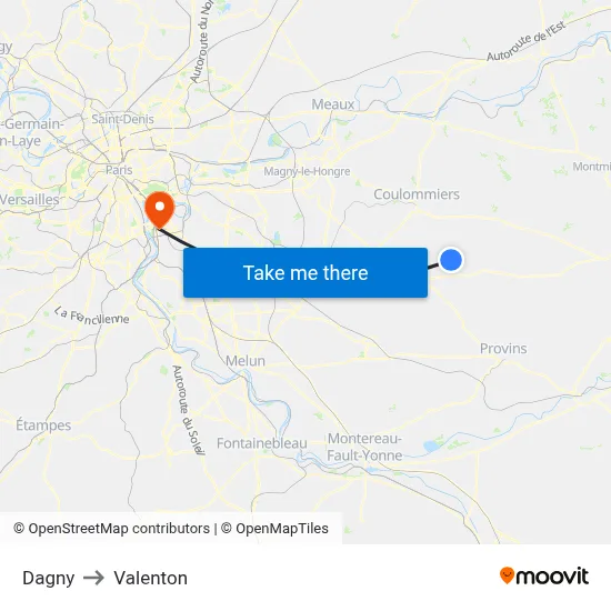 Dagny to Valenton map