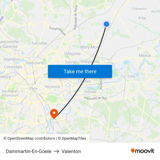 Dammartin-En-Goele to Valenton map