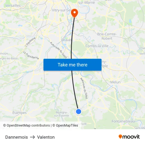 Dannemois to Valenton map