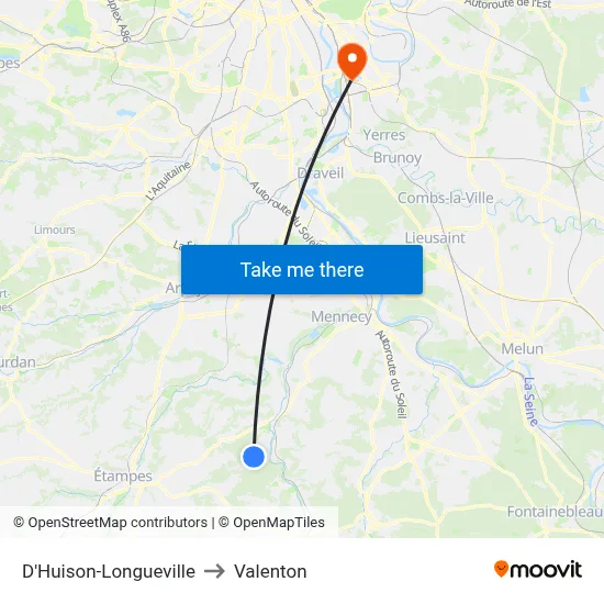 D'Huison-Longueville to Valenton map