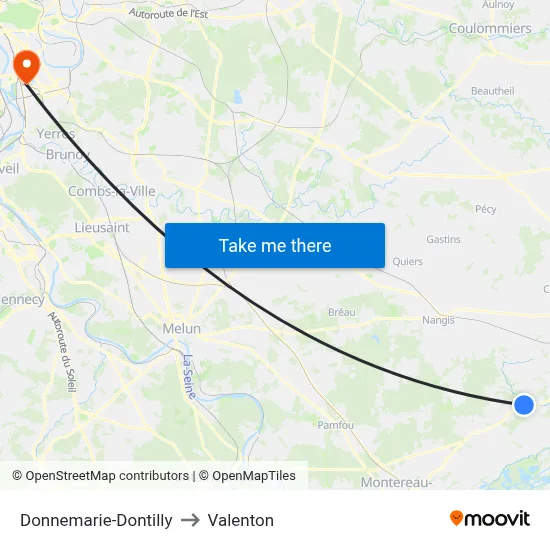 Donnemarie-Dontilly to Valenton map