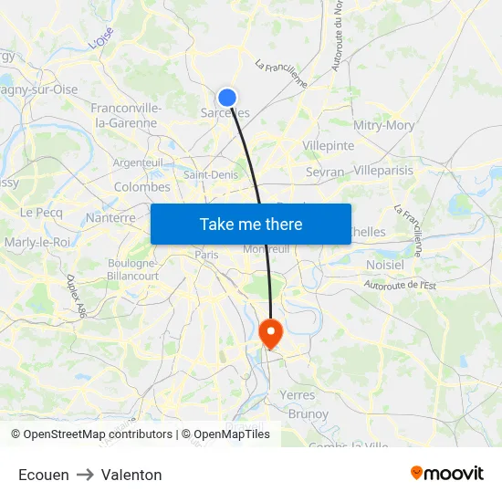 Ecouen to Valenton map