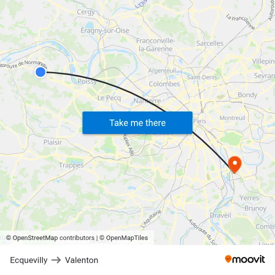Ecquevilly to Valenton map