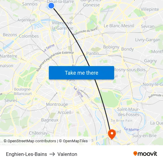 Enghien-Les-Bains to Valenton map