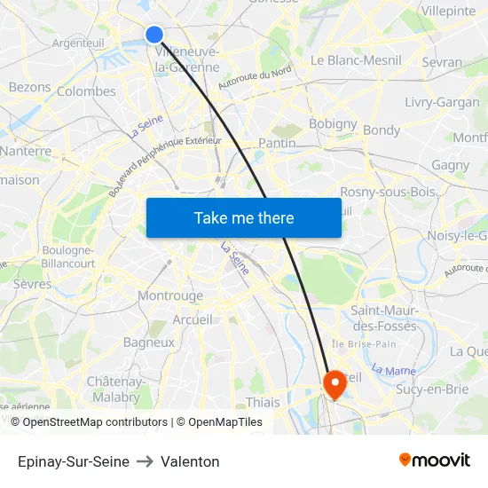 Epinay-Sur-Seine to Valenton map
