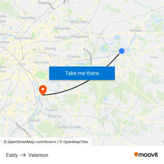 Esbly to Valenton map