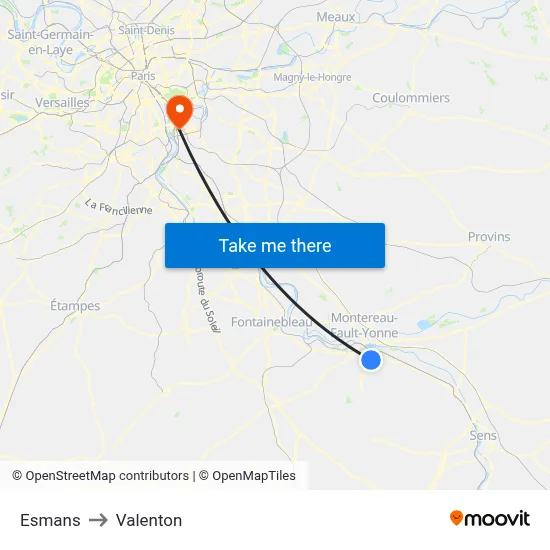 Esmans to Valenton map