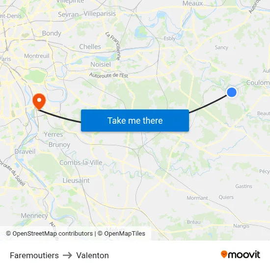 Faremoutiers to Valenton map