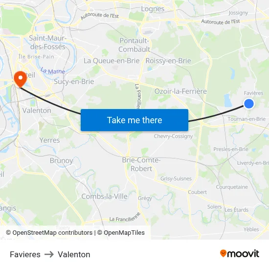 Favieres to Valenton map