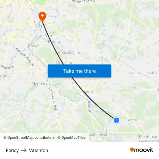 Fericy to Valenton map