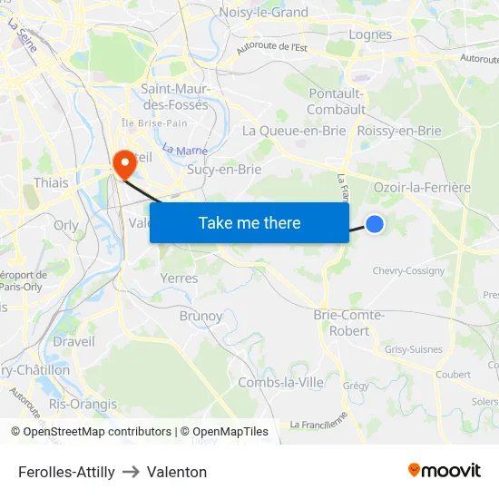 Ferolles-Attilly to Valenton map