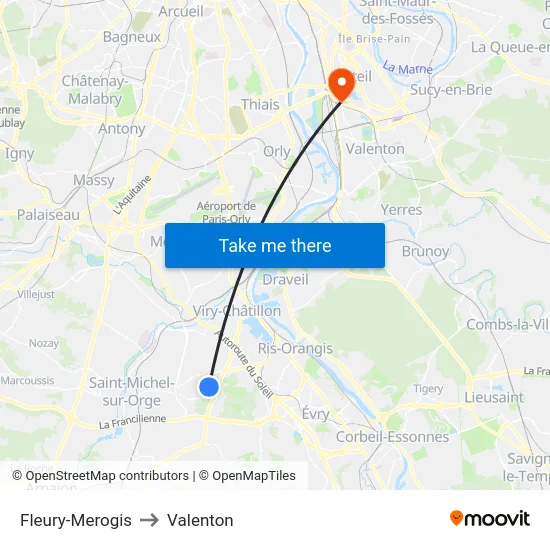 Fleury-Merogis to Valenton map