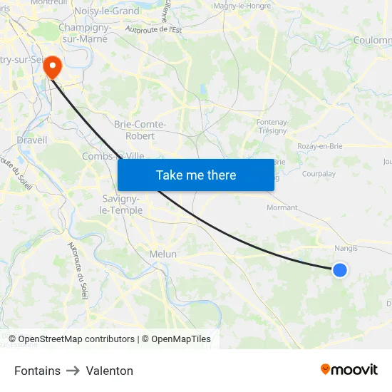 Fontains to Valenton map