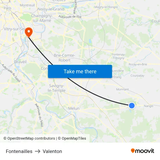 Fontenailles to Valenton map