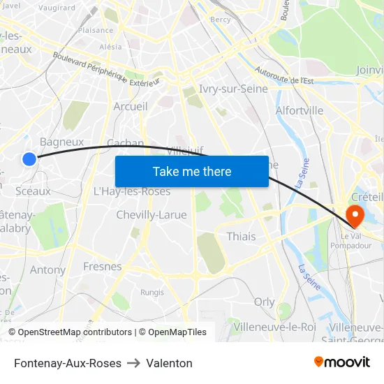 Fontenay-Aux-Roses to Valenton map