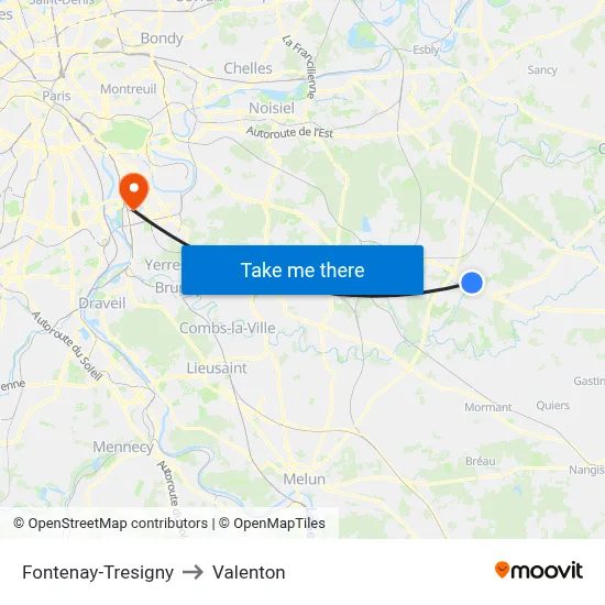 Fontenay-Tresigny to Valenton map