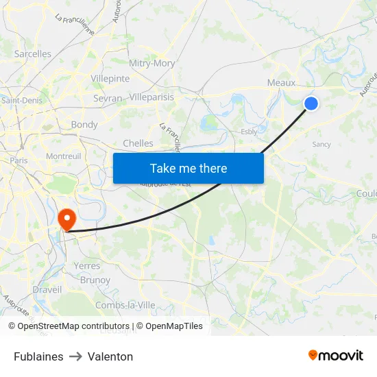 Fublaines to Valenton map