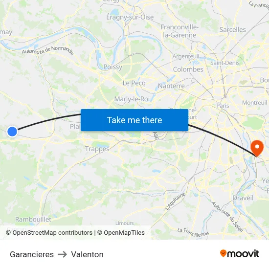 Garancieres to Valenton map