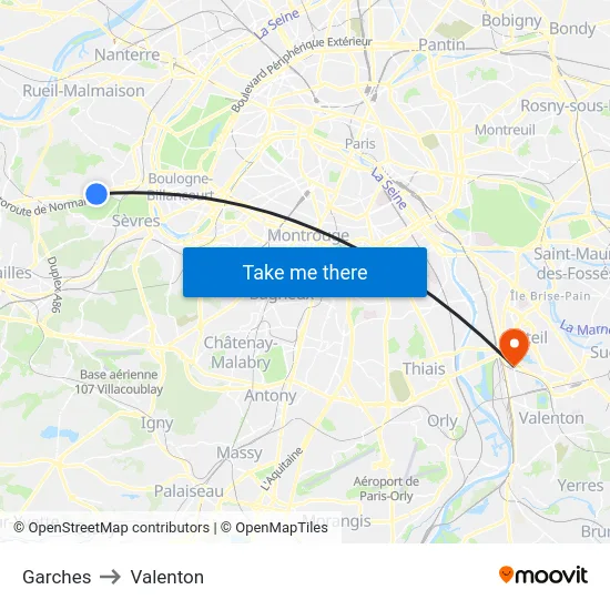 Garches to Valenton map